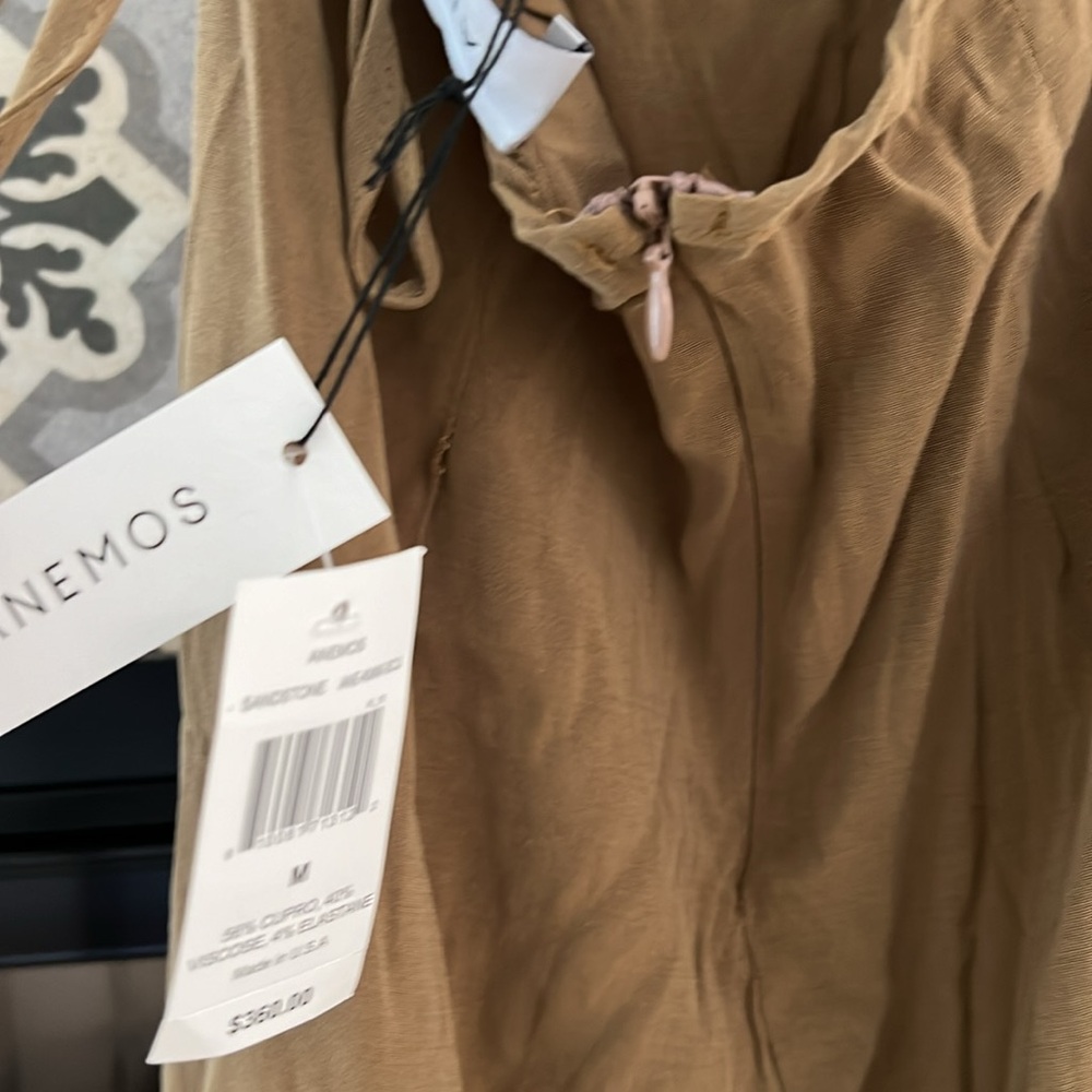Anemos The K.m. Tie Midi Dress In Stretch Cupro Size Medium M Khaki Olive - Picture 8 of 10